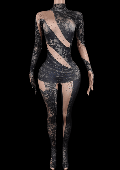 Glamstone | Party Jumpsuit: Lace Noir