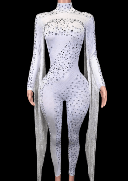 Glamstone | Party Jumpsuit: White Comet