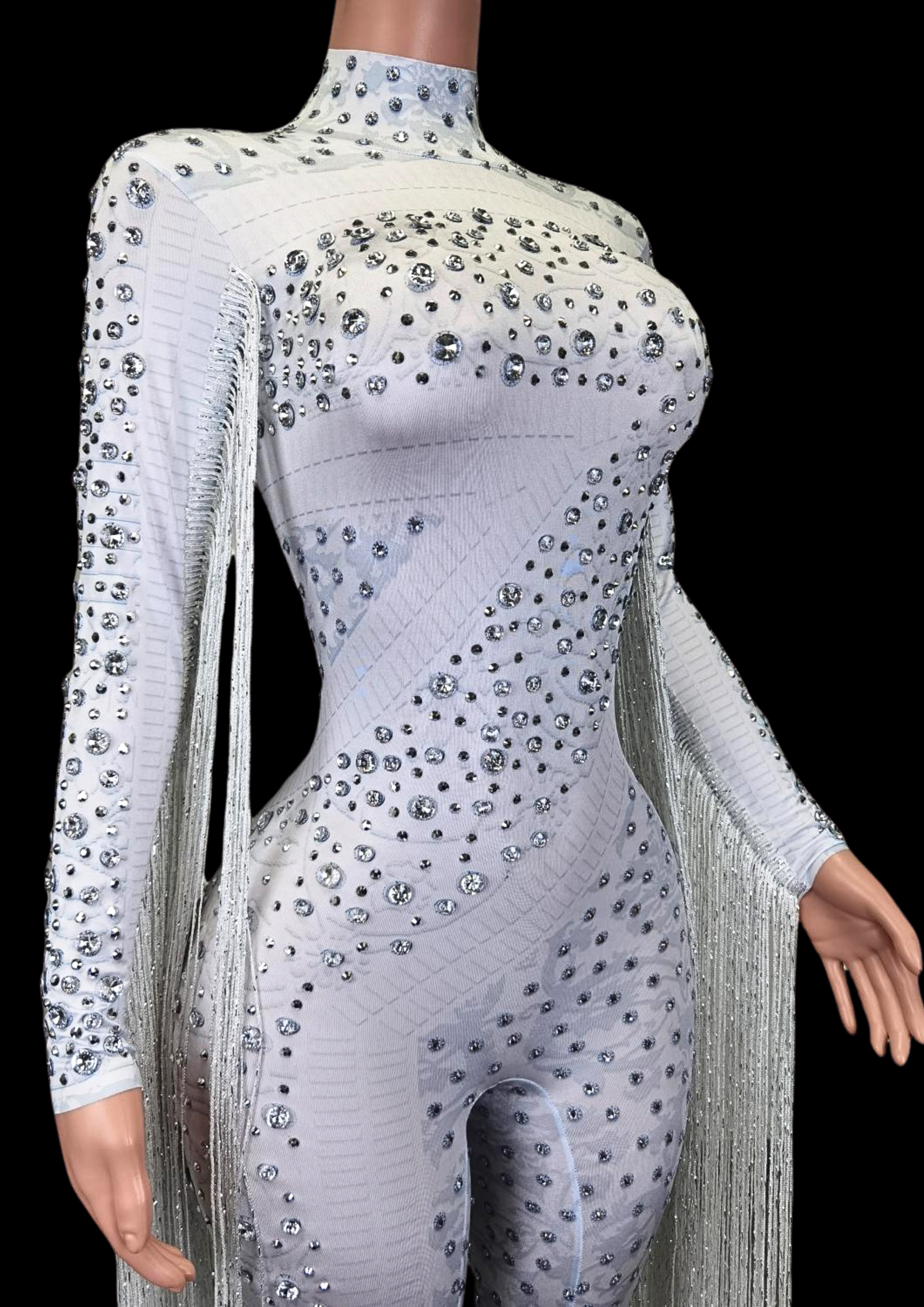 Glamstone | Party Jumpsuit: White Comet