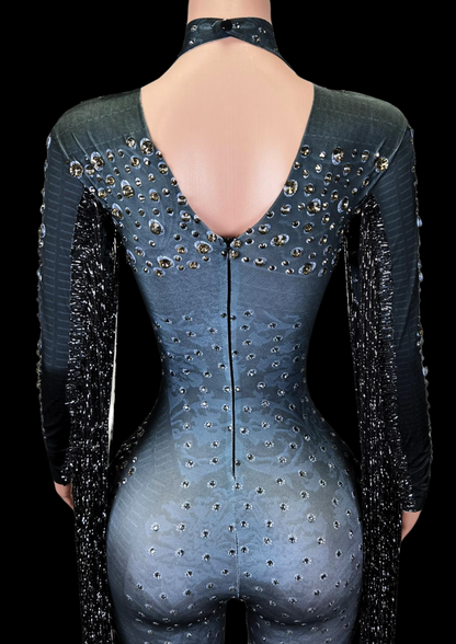 Glamstone | Party Jumpsuit: Black Galaxy