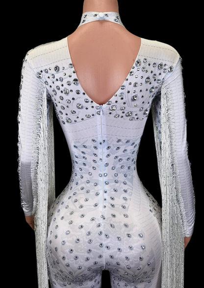 Glamstone | Party Jumpsuit: White Comet